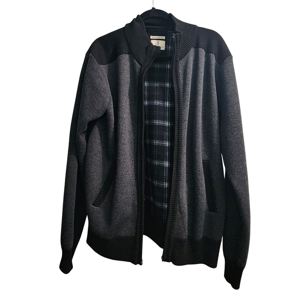 Scott James England‎ Men's Gray Full Zip Cardigan Sweater Plaid Lined